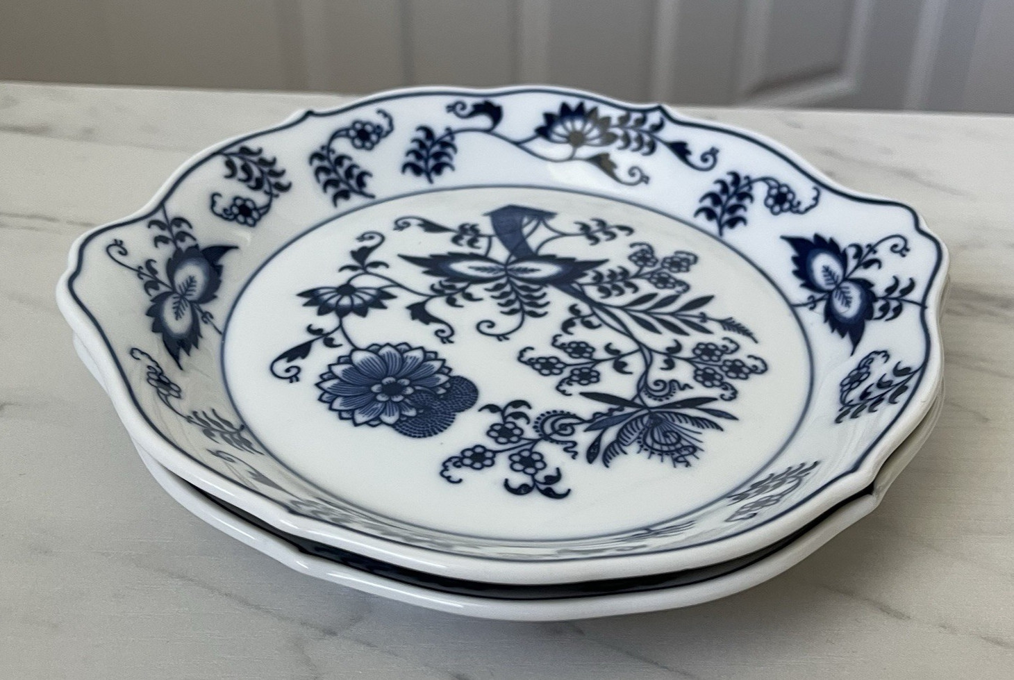 2 Blue Danube Individual Au Gratin Dish 7 1/2″ Across Handles Banner Ribbon Mark