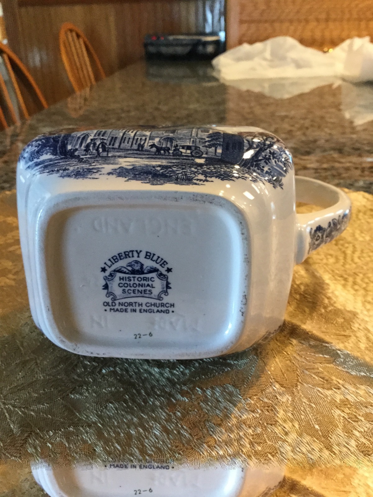 Staffordshire LIBERTY BLUE Pitcher 7.75 in. Old North Church Ironstone White