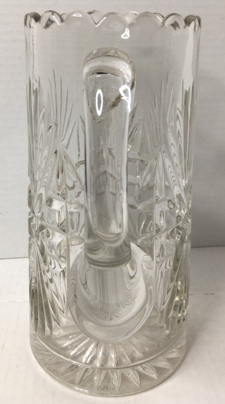 Retro Pressed Lead Glass Water Pitcher Clear Mid Century Modern Vintage 9″
