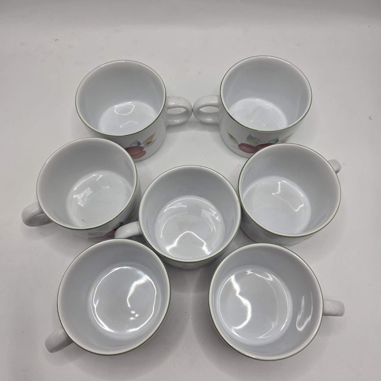 Vintage NEWCOR Garden Fresh Fruit Coffee Cups Set 7 Stoneware Farmhouse Country