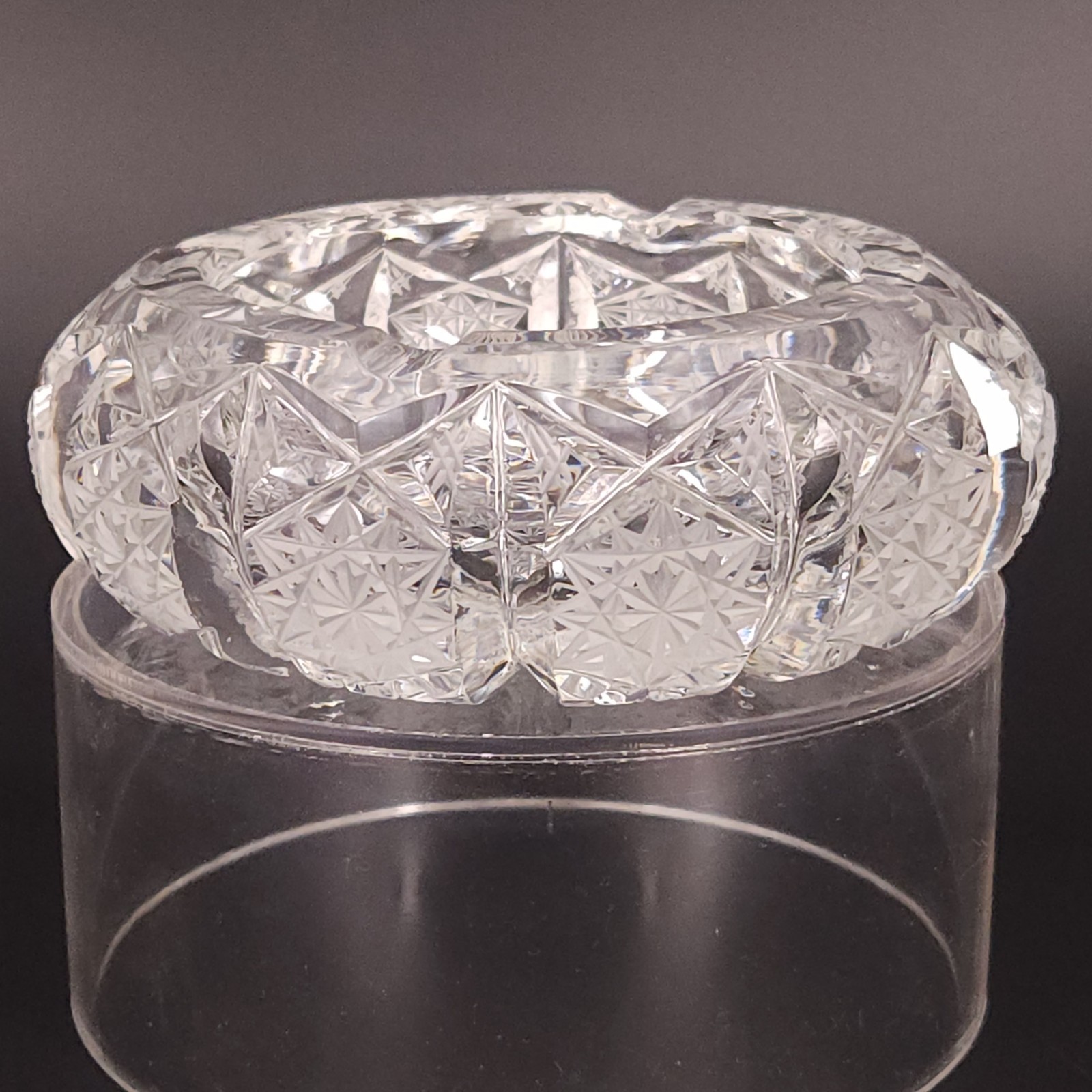 Antique American Brilliant Period Cut Crystal Glass Ashtray Dish 5.25″W Hobstars
