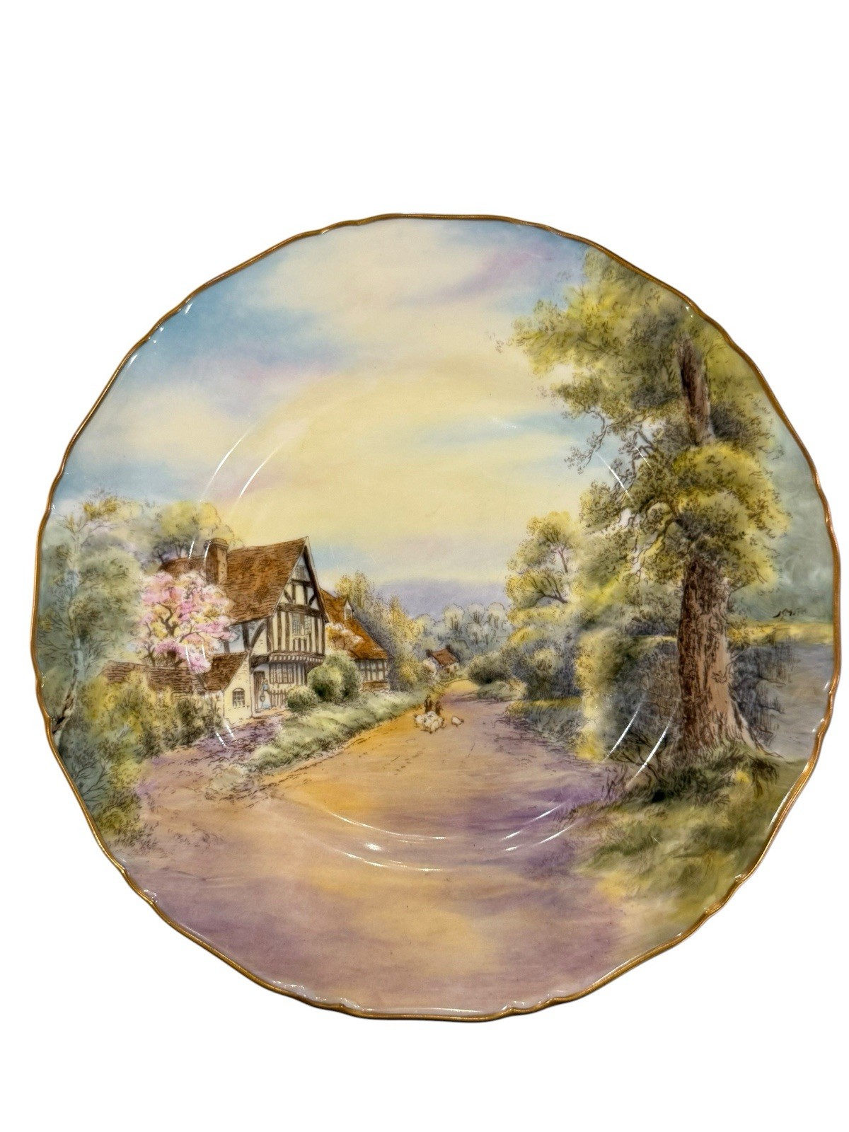 Mint Royal Worcester 1940 Cropthorne Cottage 10 1/2″ Cabinet Plate Sign J. Smith