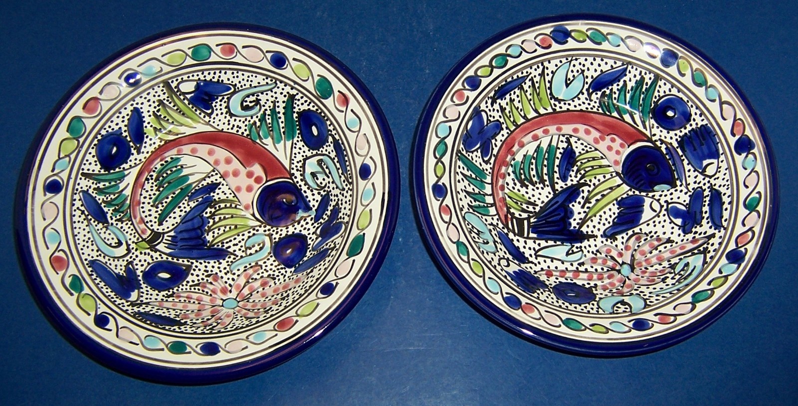 Le Souk Ceramique Fish 4 Pasta Bowls (9”) Soup Salad Hand Painted Tunisia NICE