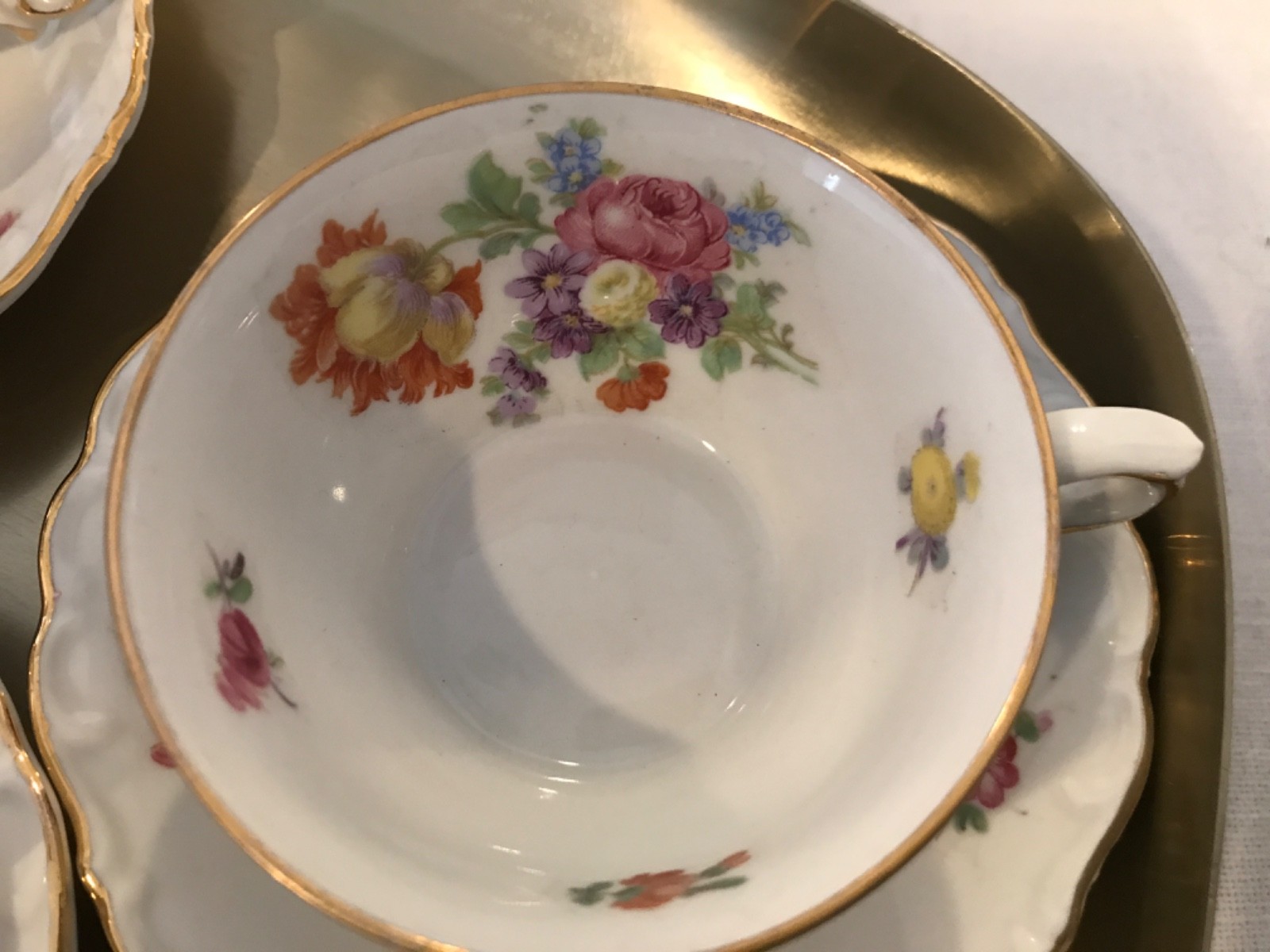 VTG Mitterteich Bavaria Meissen Floral Teacup & Saucer, Set of 4, Gold trim EUC