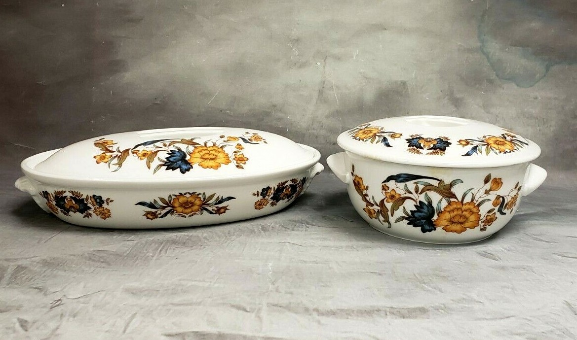 2pc Georg Jensen Tampico Small Round & Oval Covered Baking Dish Casserole France
