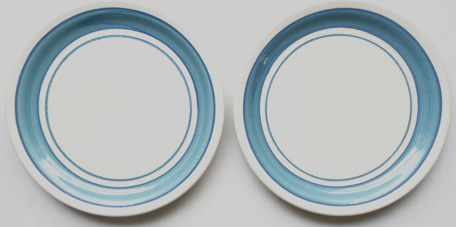 Shenango China Restaurant Ware Dinner Plates, Teal Blue Stripe Speckled – 9″ (2)