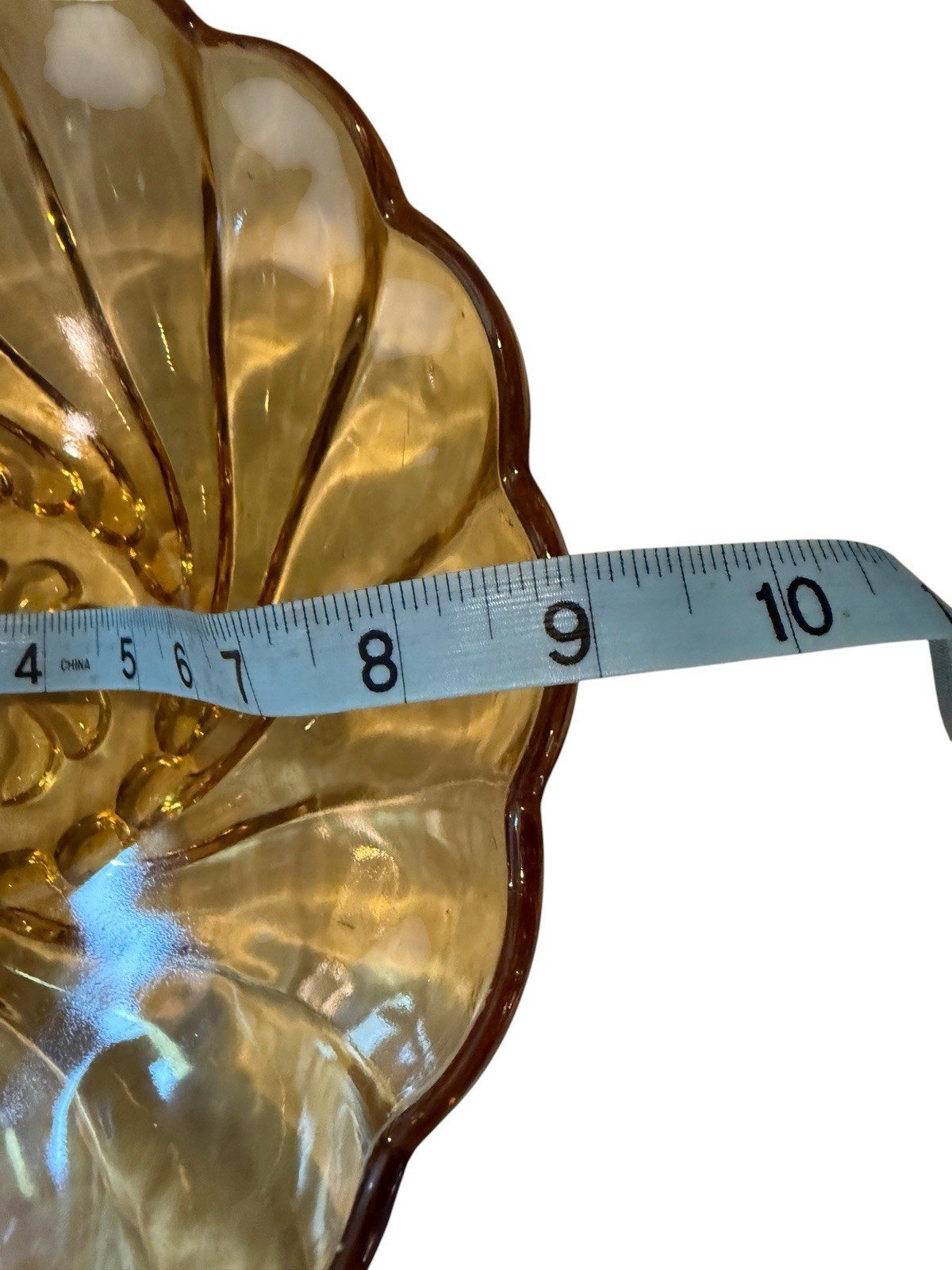 Vintage Hazel Atlas Fruit Bowl Depression Glass Amber Swirl Serving 9″X3.25″
