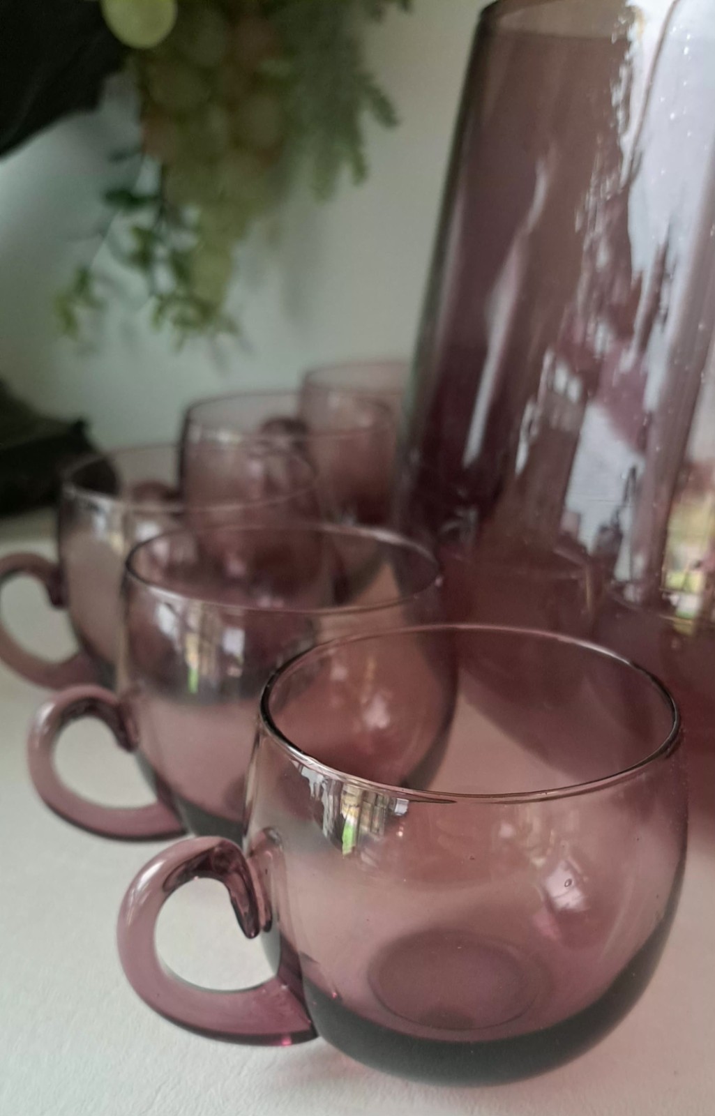 Vintage Made In Italy Murano Amethyst Purple Glass Punch Bowl Set