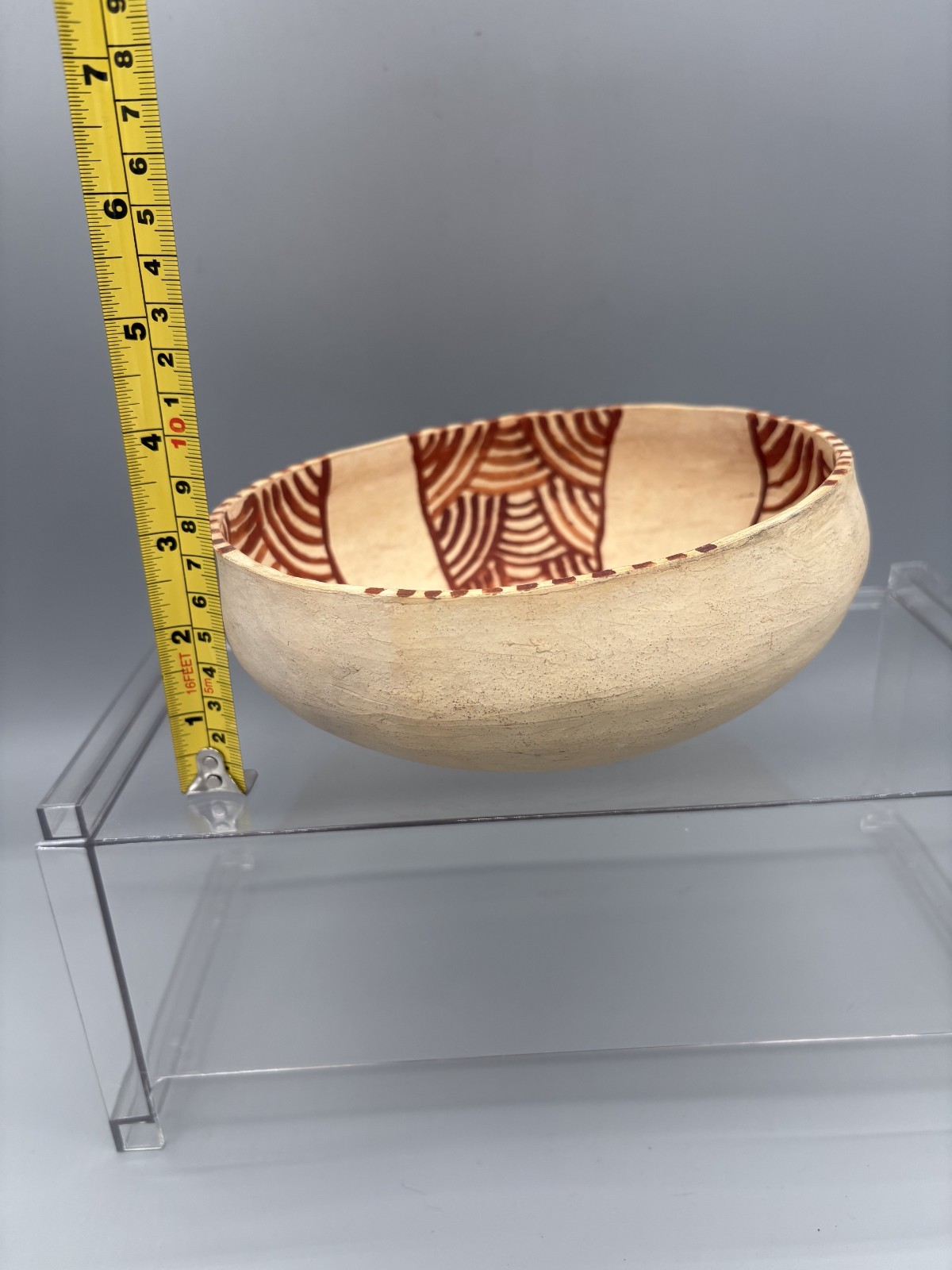 Vintage Wooden Pottery Bowl Beige & Brown Handmade Home Decor 7″ x 3.5″