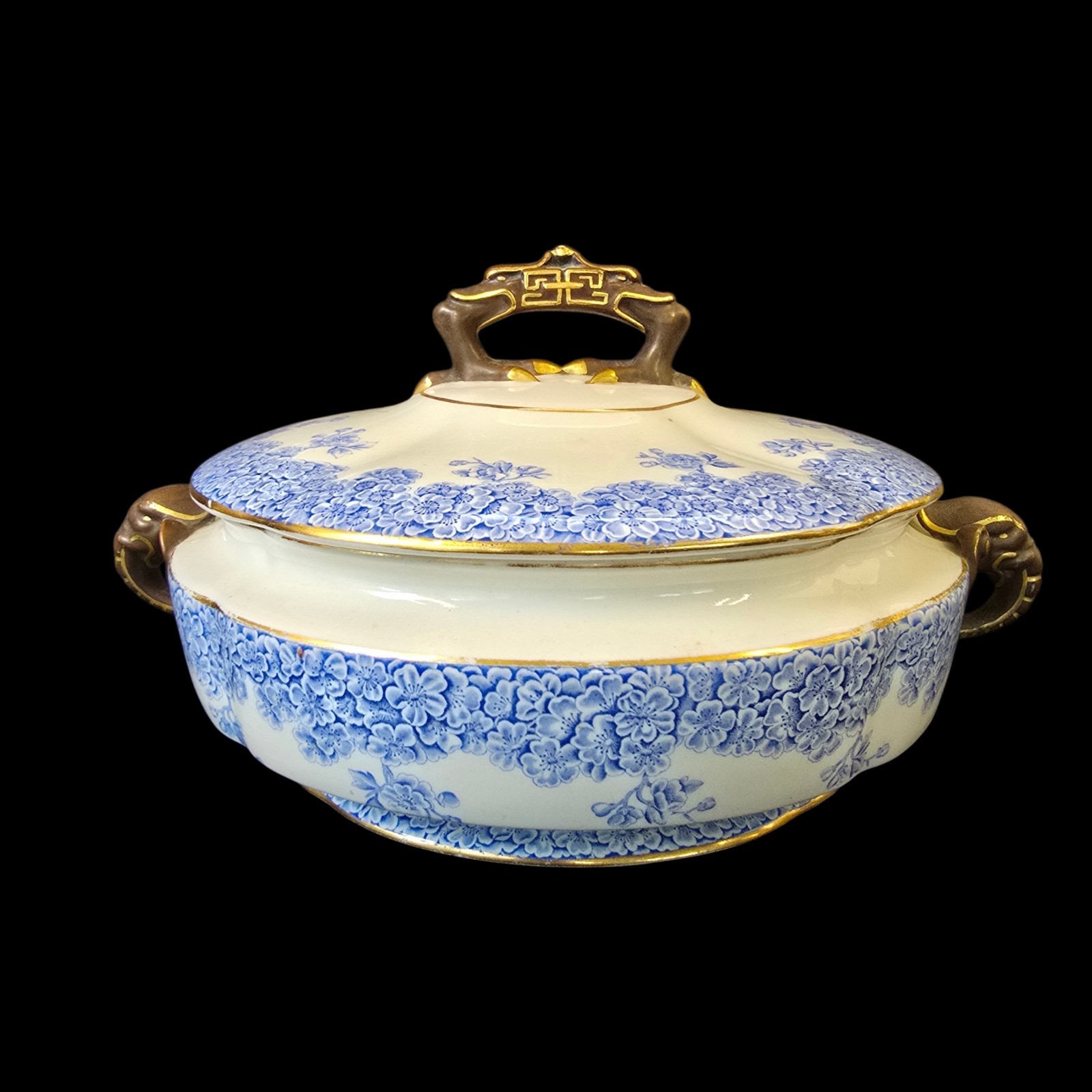 Early Royal Worcester Covered dish Oriental Style Elephand Head Handles Ovington