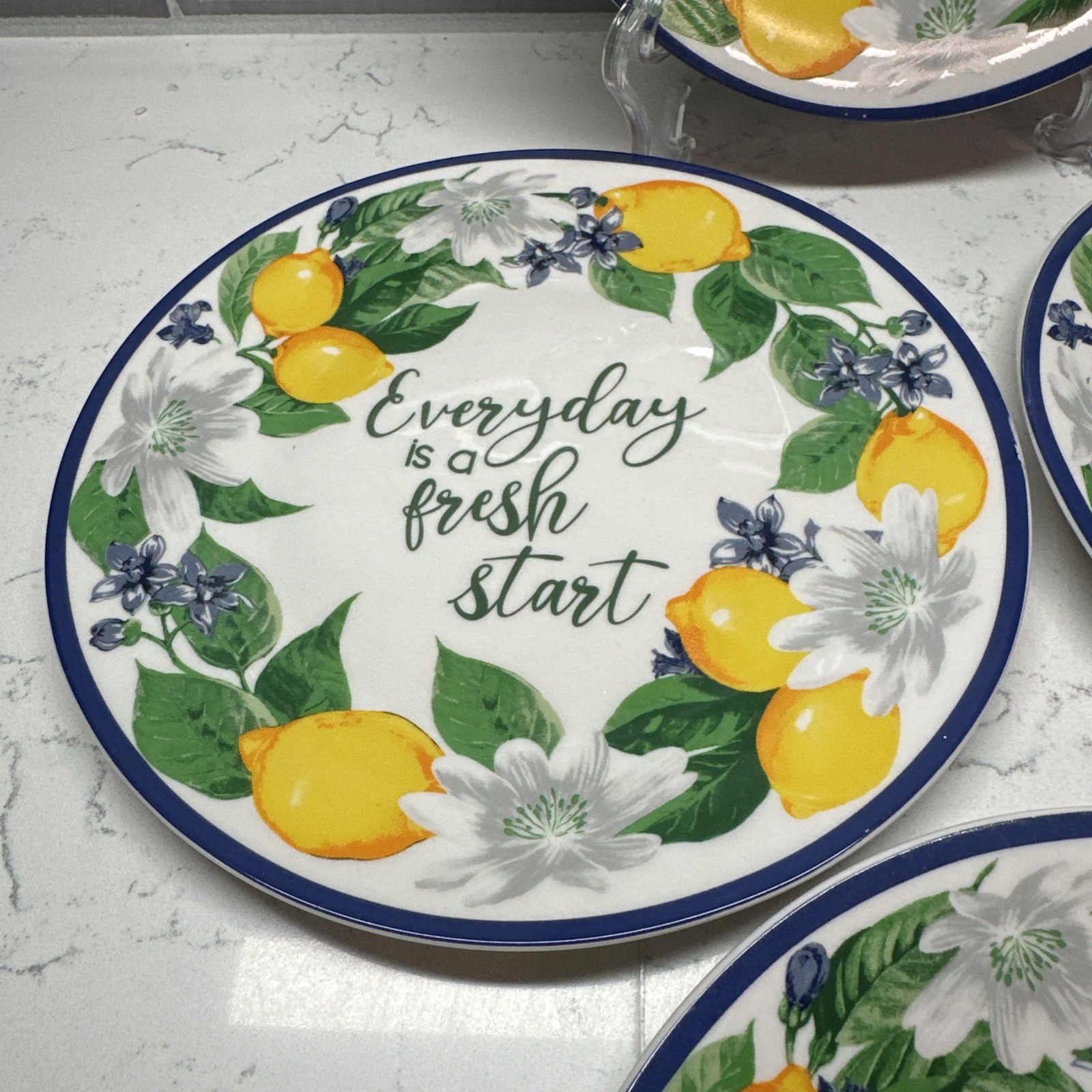Royal Norfolk~Lemon Floral 7.25” Plates “Everyday is a Fresh Start” Set of 4 NEW