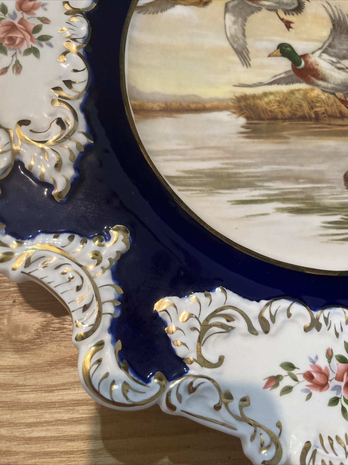 Racater Wall Plate Geese Ducks Fancy Edge Made In Spain Vintage MCM 13” READ
