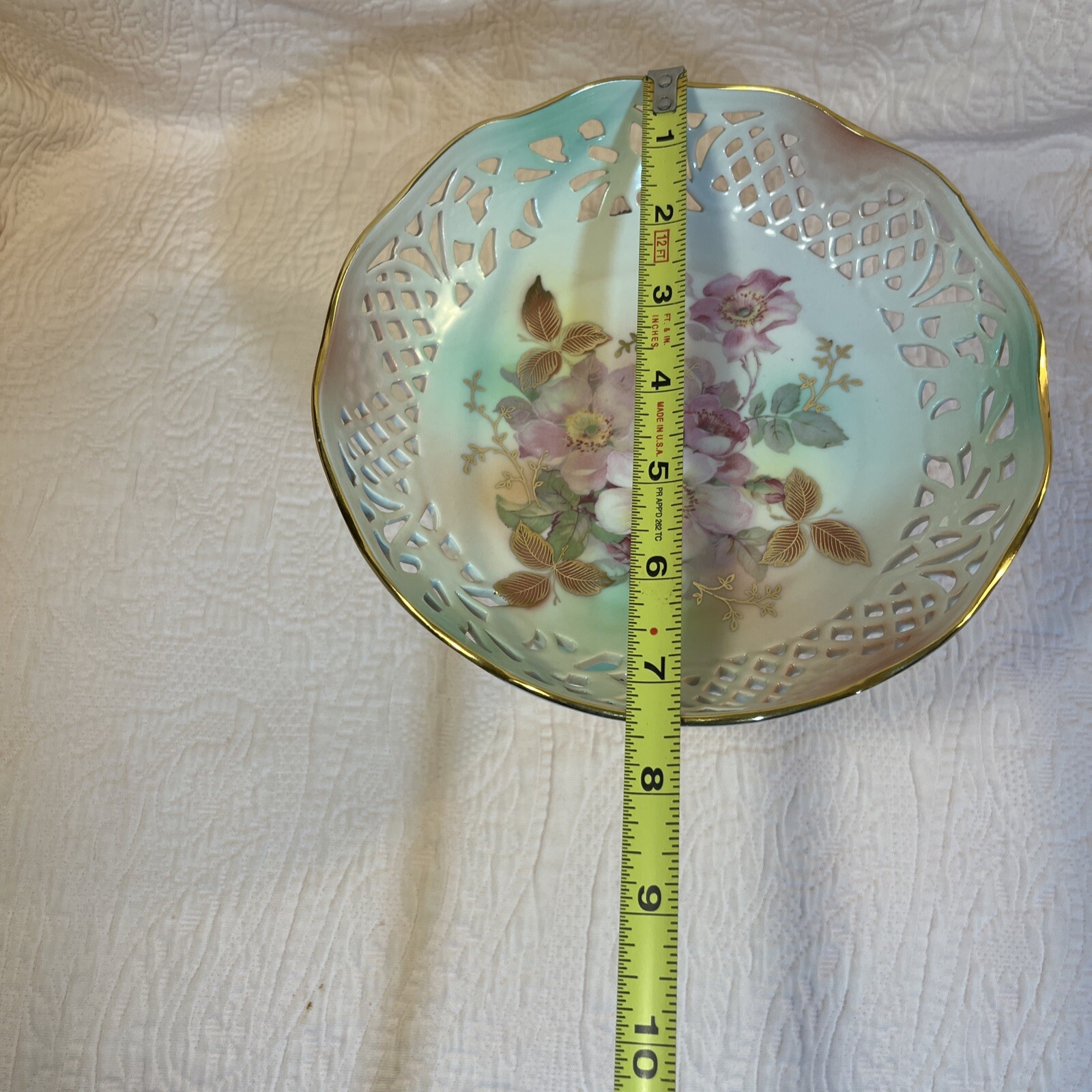 Vtg Schumann Arzberg Reticulated Pedestal Dish Pink Roses Germany