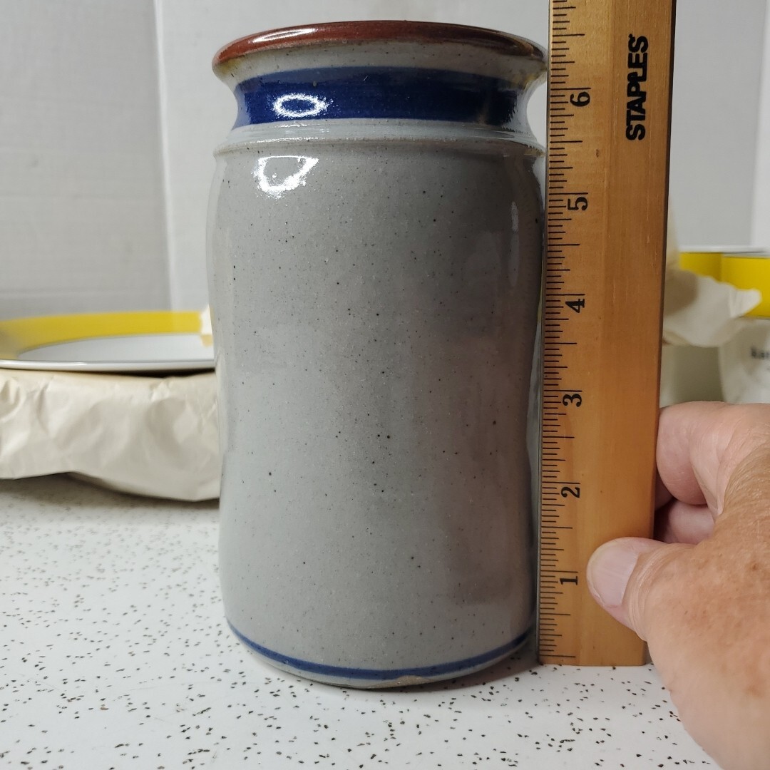 Westerwald style Salt Glazed Stoneware Pottery Crock Sauquoit NY Gray Blue Tan