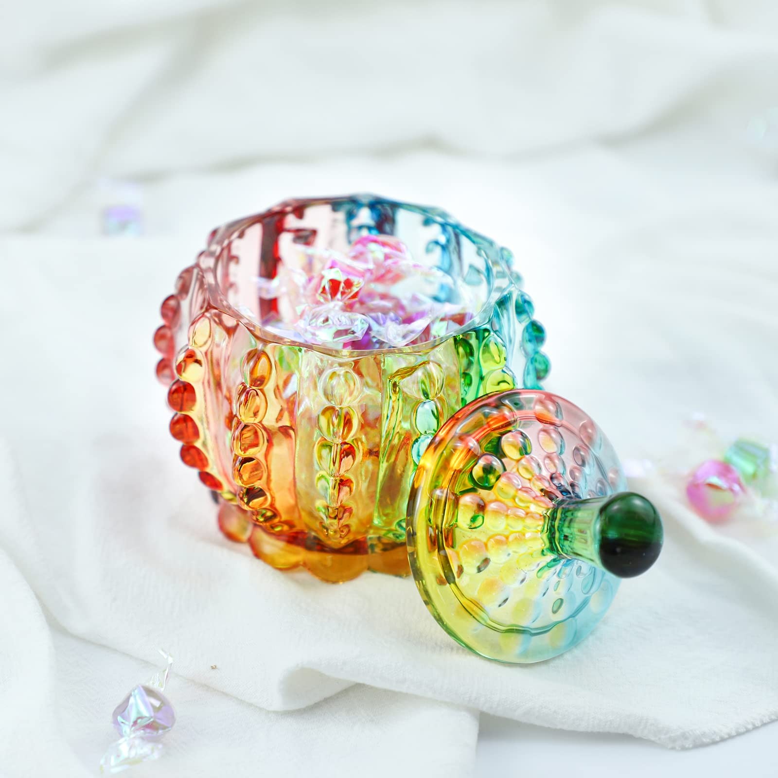 FLYING BALLOON Elegant Embossed Colorful Crystal Glass Candy Box with Lid Food J