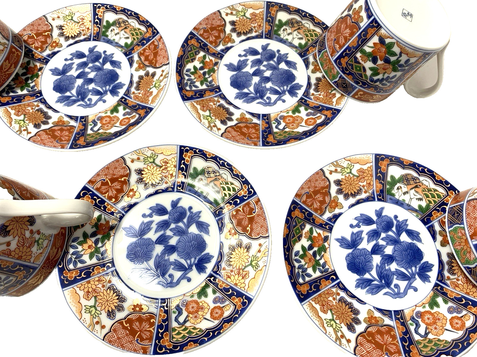 GUMPS KARAKUSA IMARI SET 4 COFFEE TEA CUP&SAUCER 2 SETS AVAIL RED BLU GREN GILT