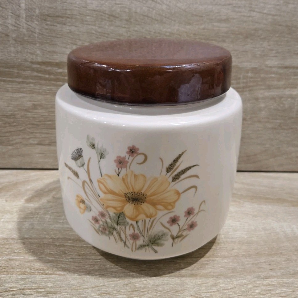 McCoy Ceramic Floral Jar Brown Snap Lid Vintage Art Pottery USA 214