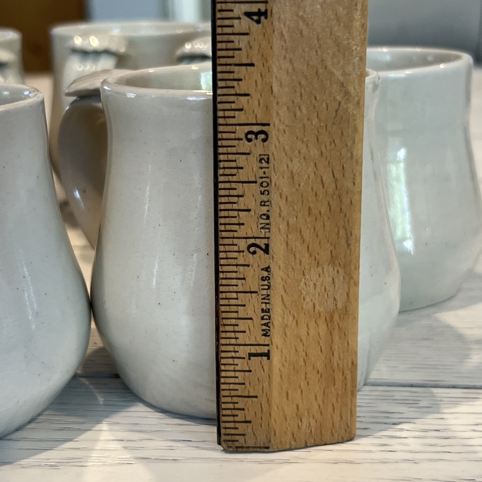 8 Pc Hand Thrown Beige Clay Pottery Coffee Tea Mugs Seashell Handle Stamped Set