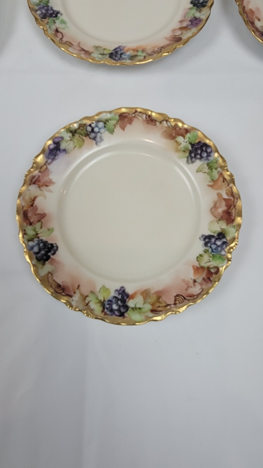 Vintage Haviland Limoges Hand Painted Grapes Gold Gilt Dessert Plates- Lot Of 7