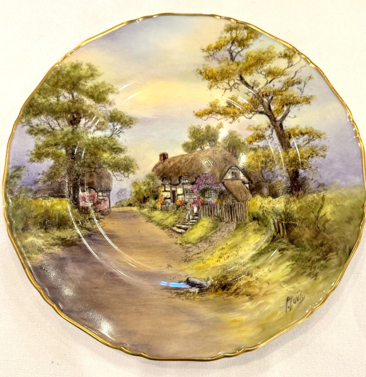 Pristine 1953 Royal Worcester 10.5″ Cabinet Plate Wick Cottage P Love Mint