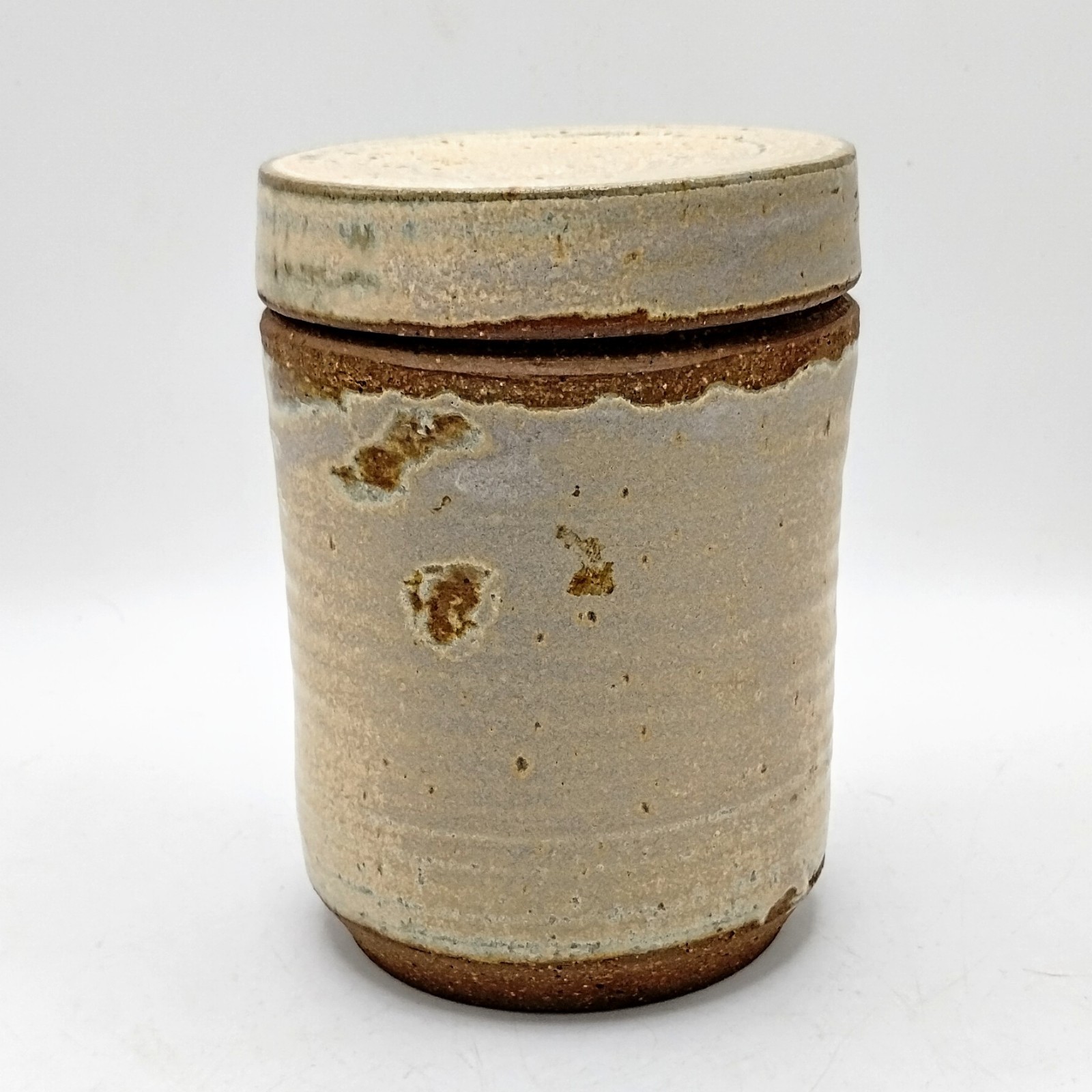 Vintage Studio Pottery Lidded Stoneware Jar Crock Canister Cream 5″ Signed