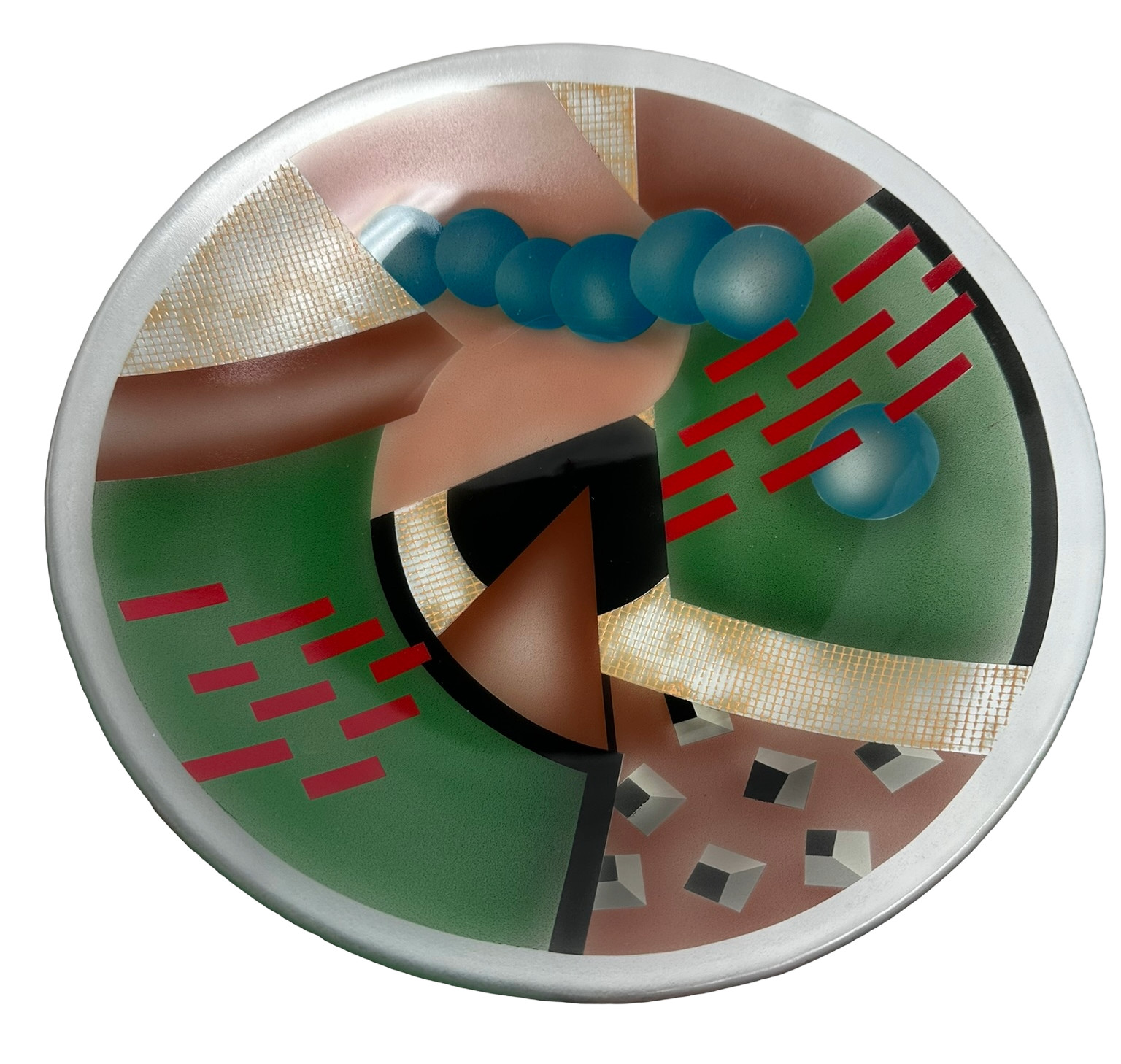 Large Studio Art Glass Bowl 13″ Signed Alexander 1994 Postmodern Memphis
