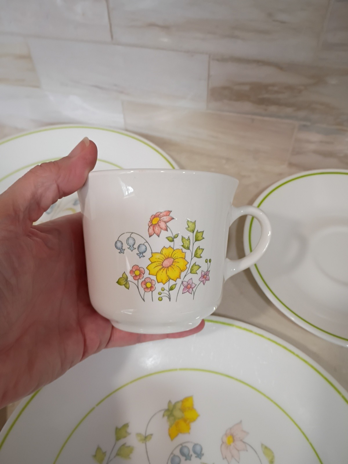 12 CORELLE DISH Lot Spring 5 Salad PLATES 1 Bowl 5 Saucers 1 Tea Coffee Cup