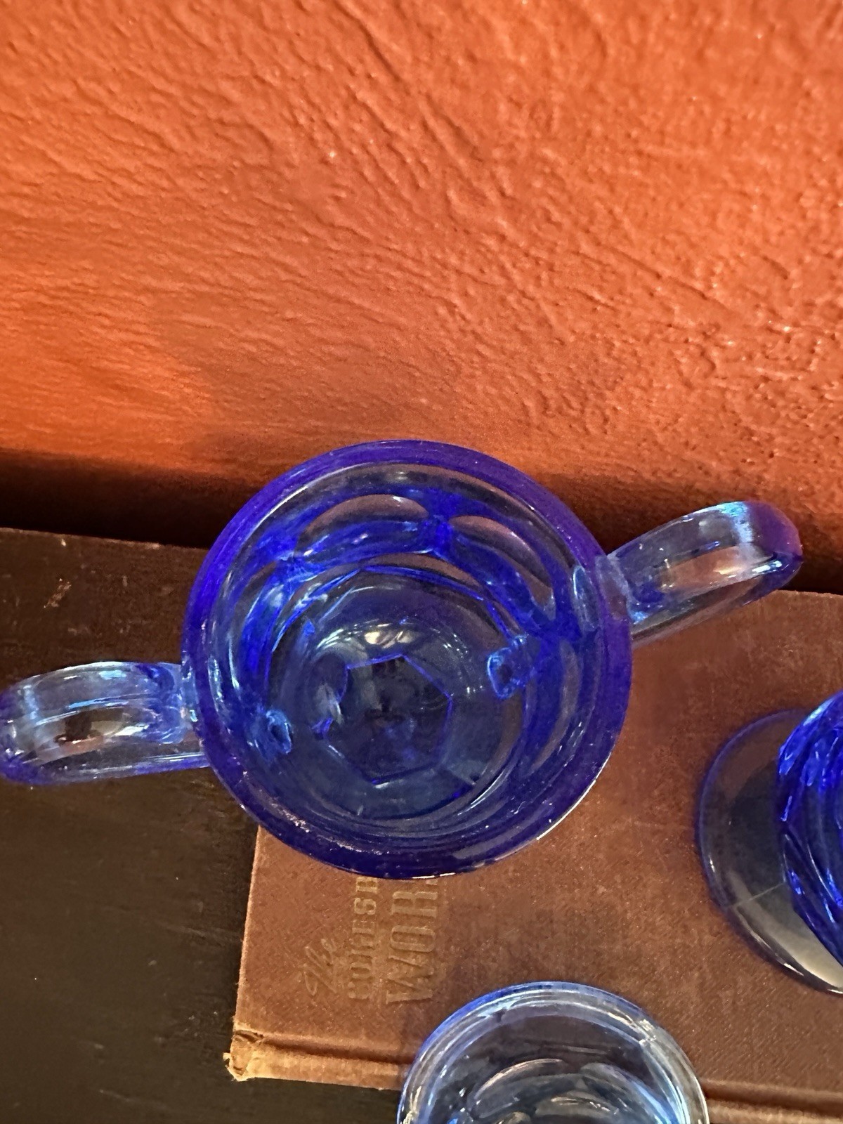 Fostoria HFM Henry Ford Museum Blue ARGUS Covered Sugar Bowl and Creamer