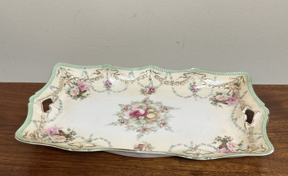 Antique RS Prussia Red Mark Blown Out Mold Dresser/Vanity Tray W/handles