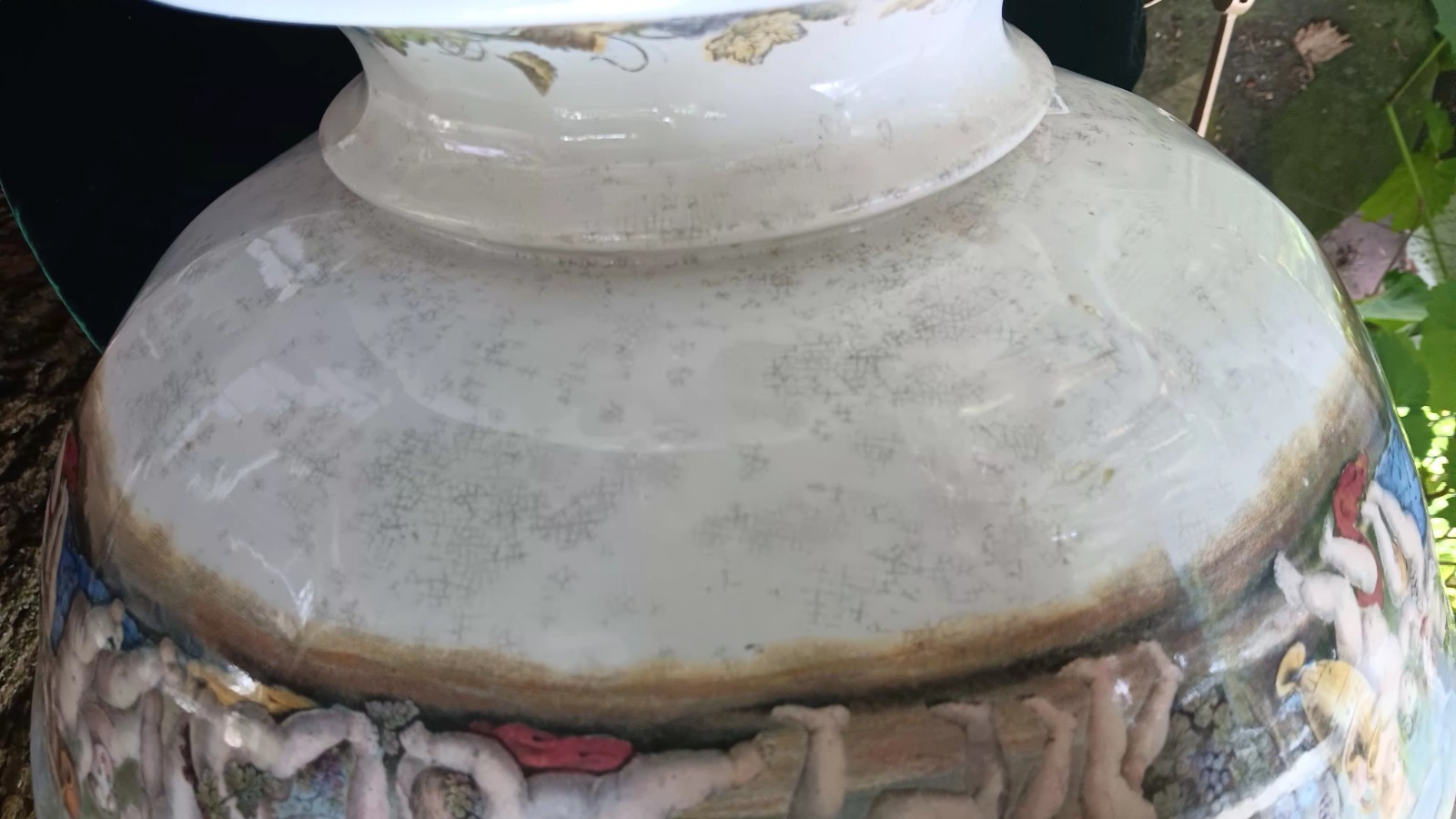 Huge Victorian Ironstone Punch Bowl Bachus Satyr Fawn And Puttis Neoclassical
