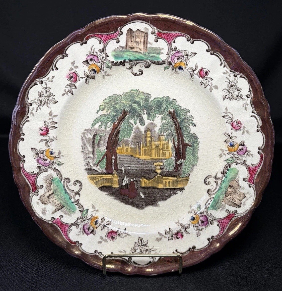 Mason’s LEEDS Ironstone Scallop Rim Copper Lustre “Castle” Luncheon Plate c1932