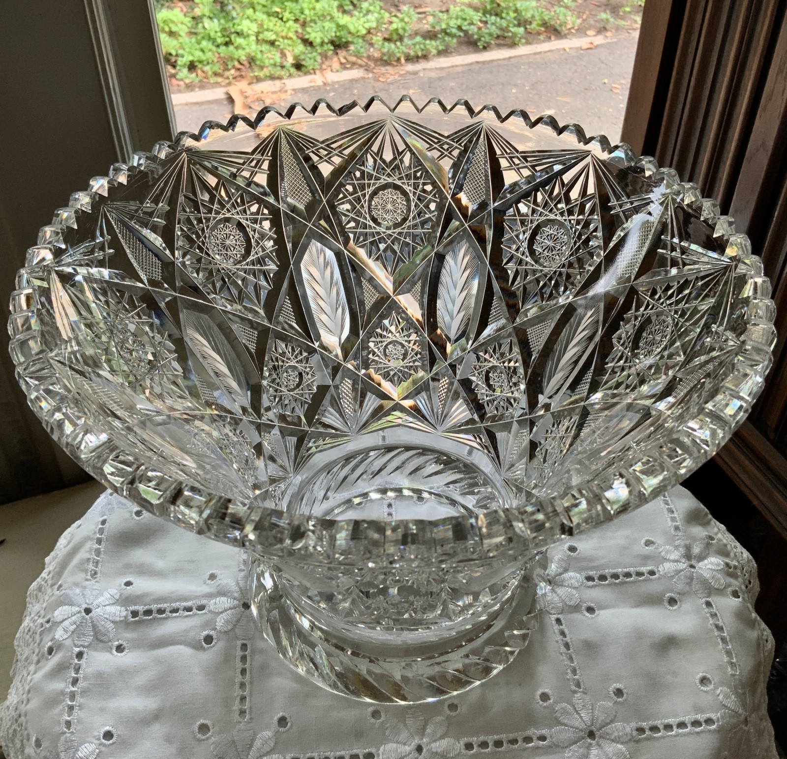 AMERICAN BRILLIANT CUT GLASS PUNCH BOWL BASE STAND C.1900 (MISSING BOWL)