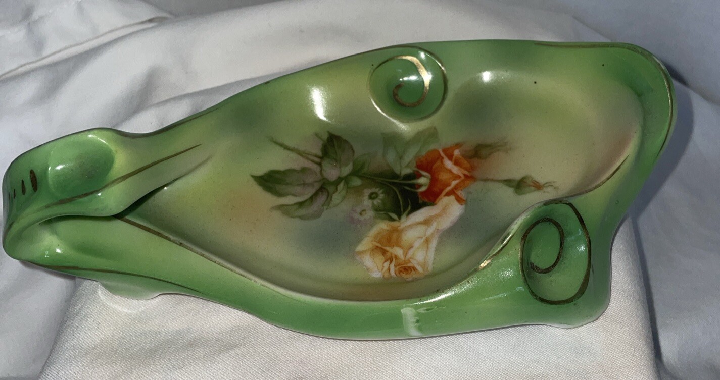 Rare Old Royal Bayreuth Bavarian Porcelain Hand Painted Dish Tray small w handle