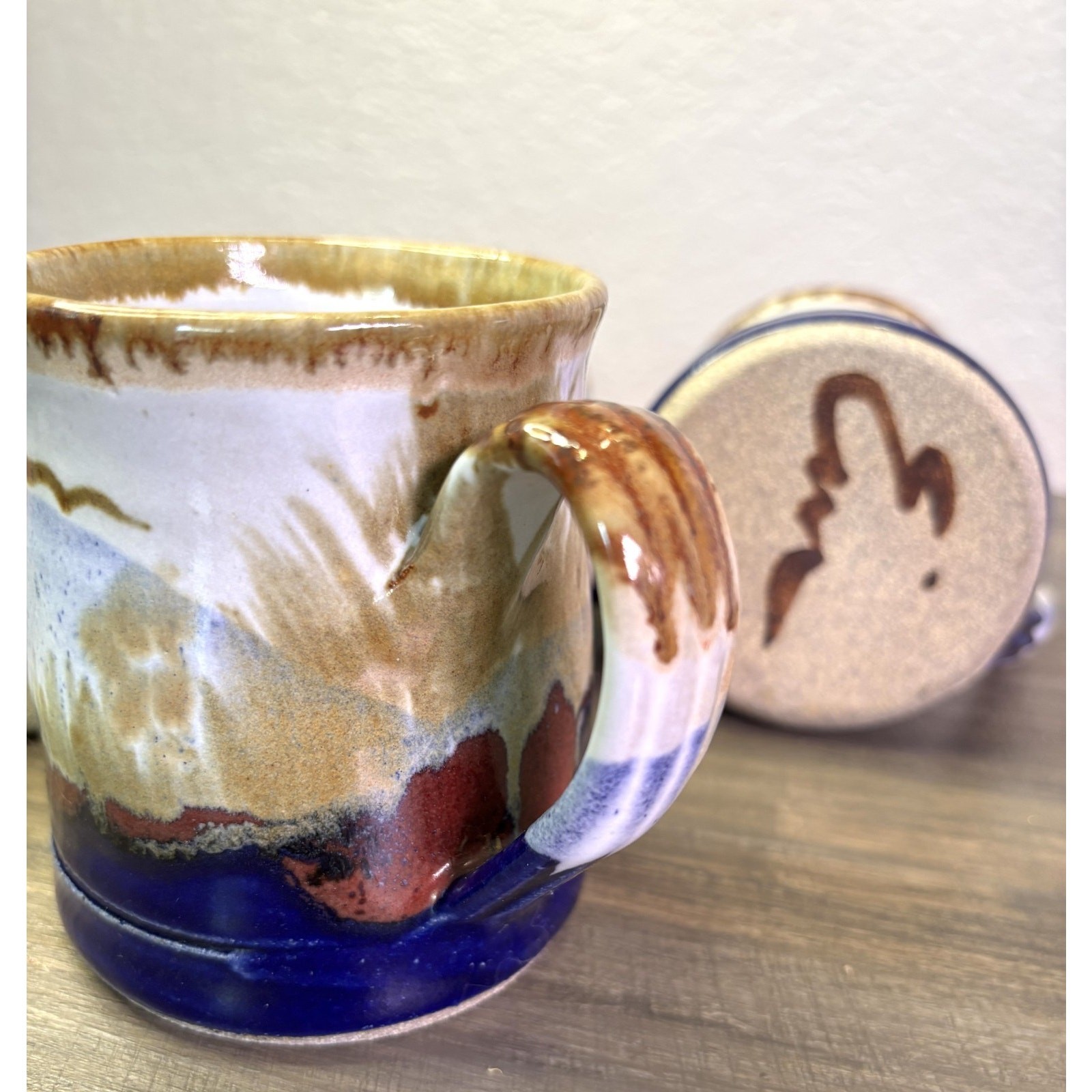 Evans Studio Art Pottery Mugs Set of 4 Signed Mountain Landscape