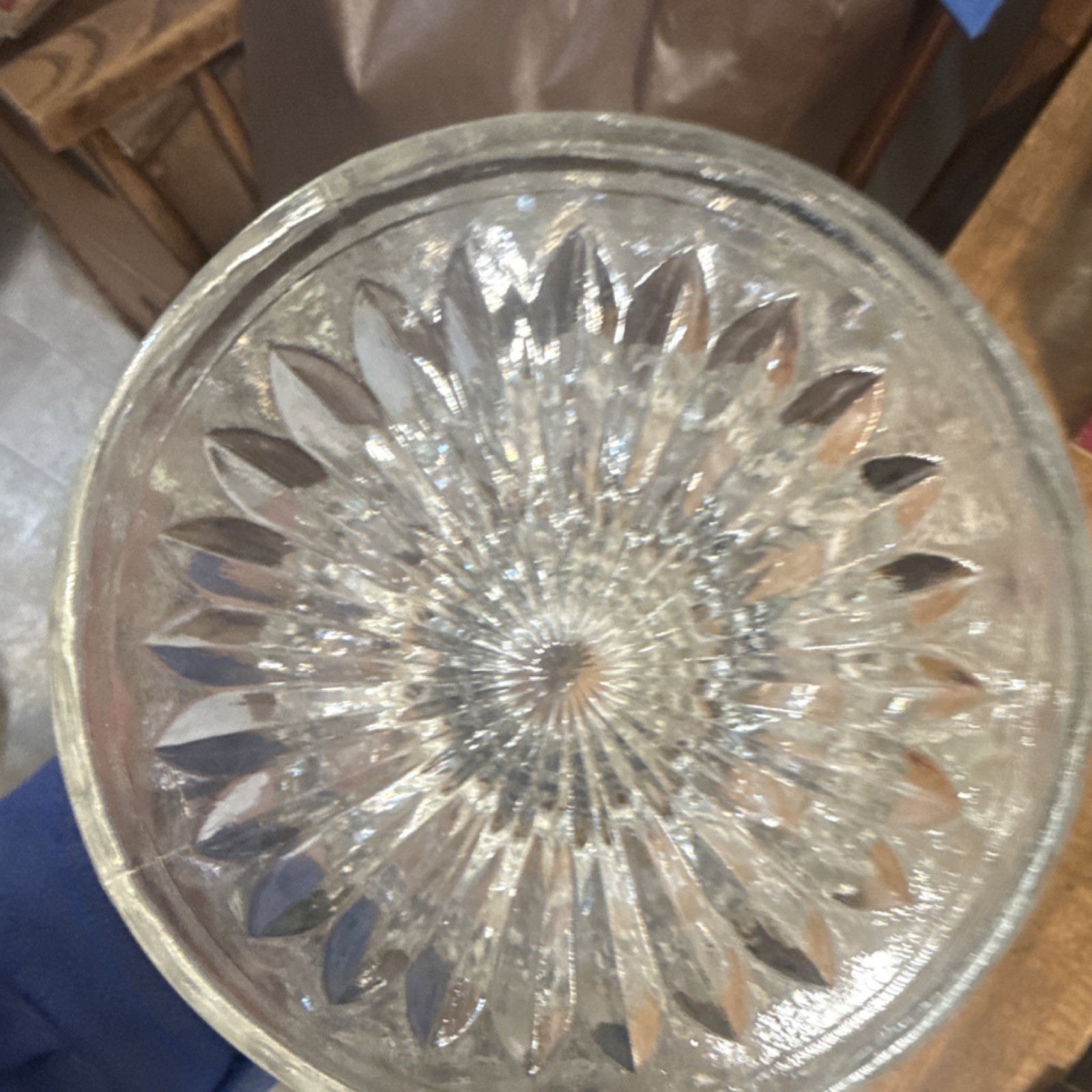 Clear Pressed Glass Pedestal Compote Bowl Diamond Pattern Decorative Round
