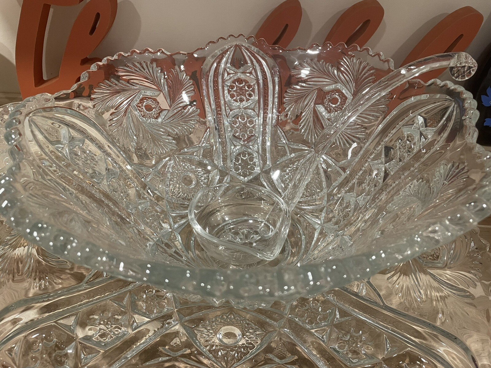 L. E. Smith Glass Galaxy Vintage Fifteen Piece Punch Bowl Set