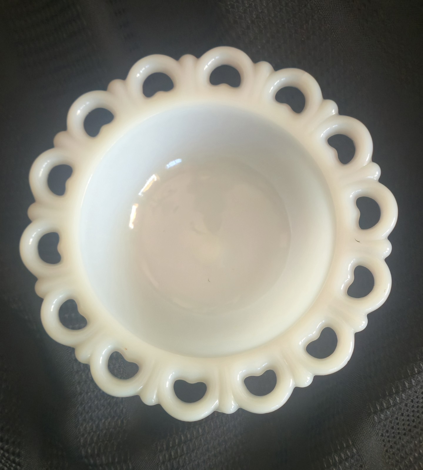 Vintage White Milk Glass Lace Edge Pedestal Bowl