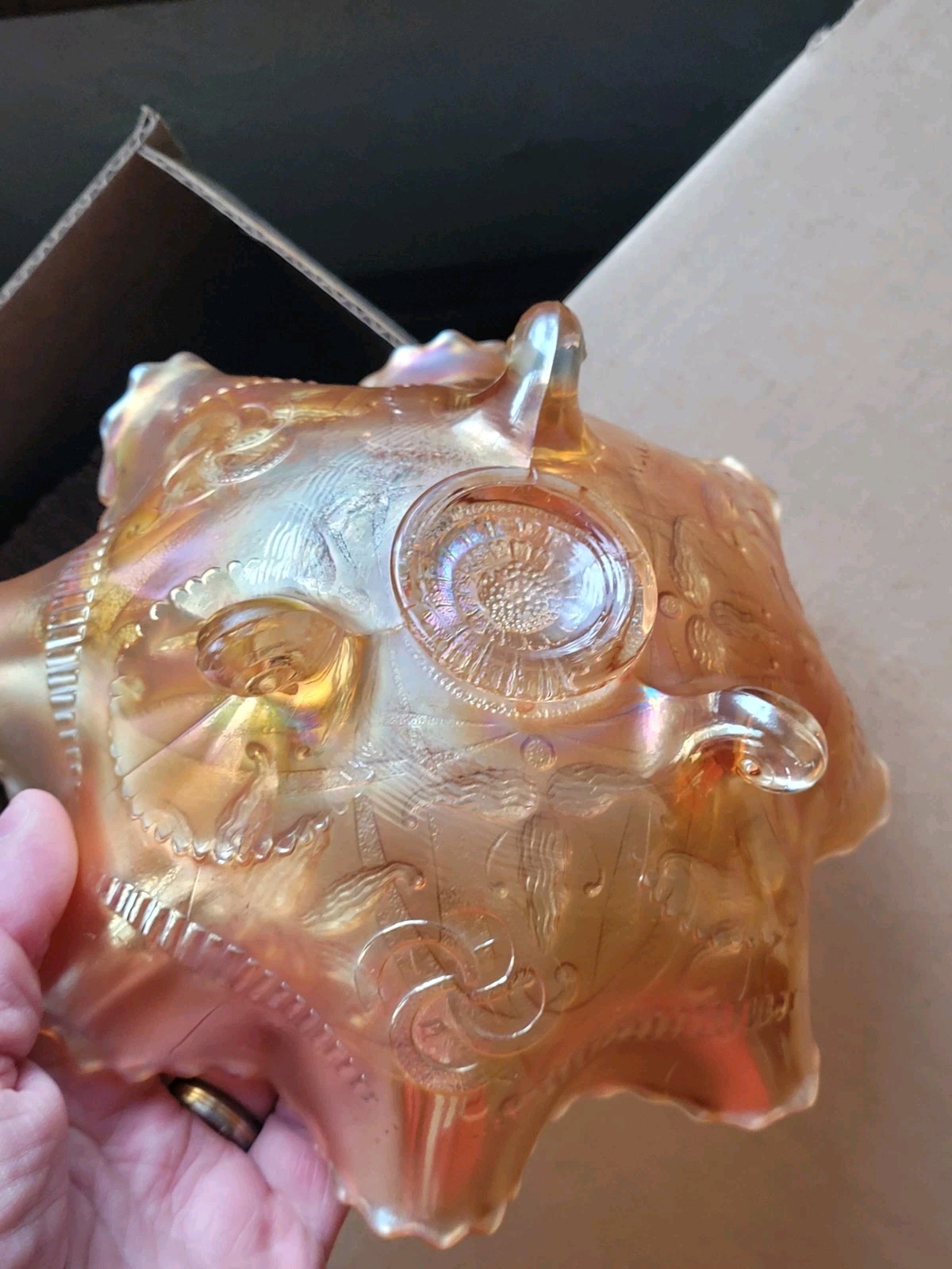 Pretty Marigold Northwood Carnival Glass Wishbone Bowl Ruffles n Rings EX.