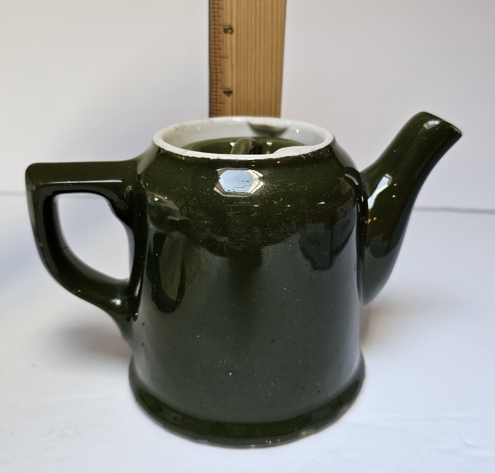 HALL Tea Pot Lidded Dark Green 3.75″ Used Condition