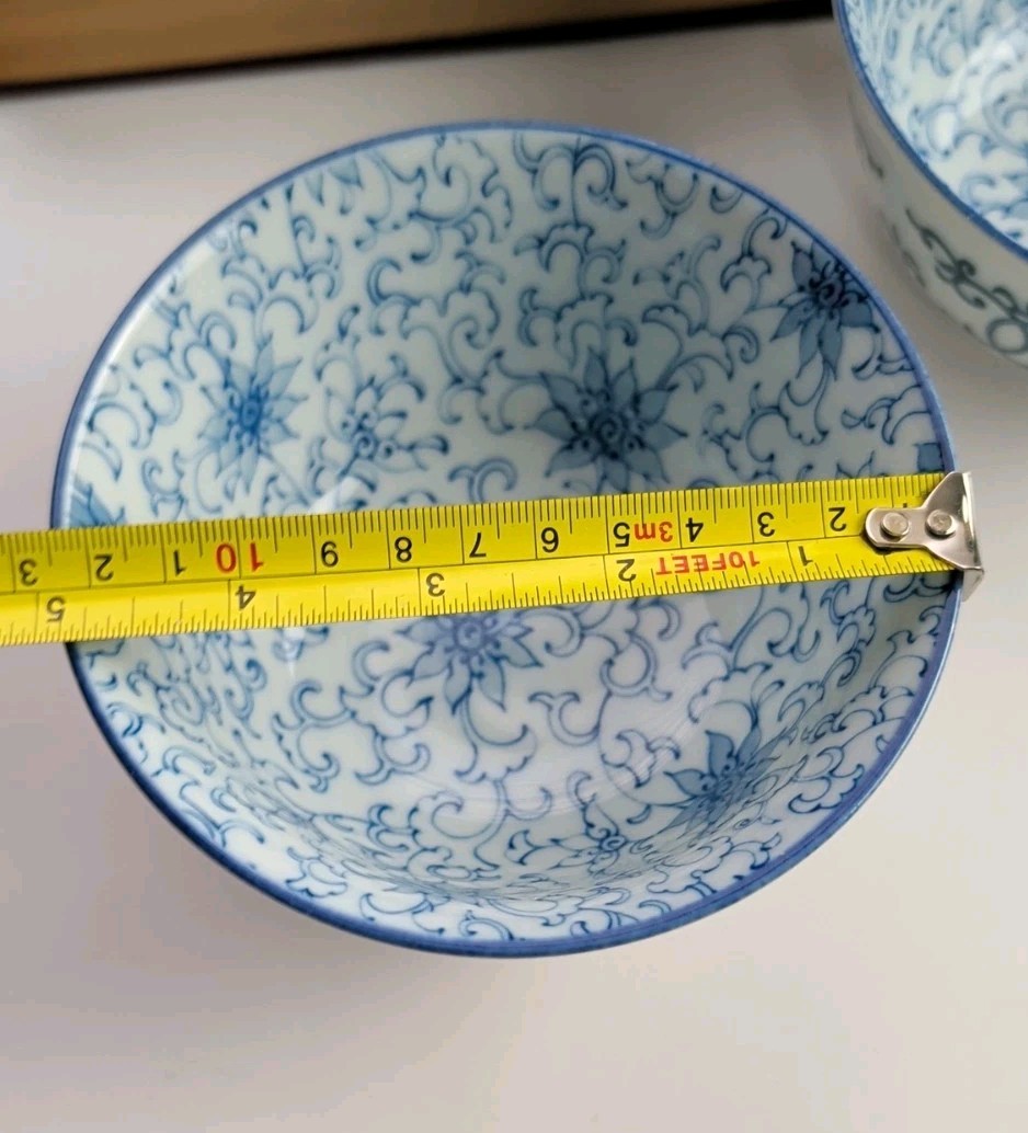 4 Yokohama Studio Japanese Porcelain Ramen Serving Bowl 5″ Blue/White Arabesque