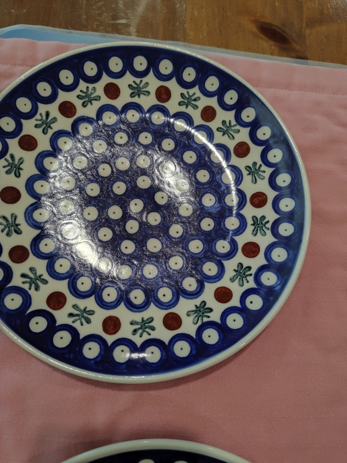 Manufatura Boleslawiec Polish Pottery Plate 7.25″ D Blue Red Green Salad/Dessert