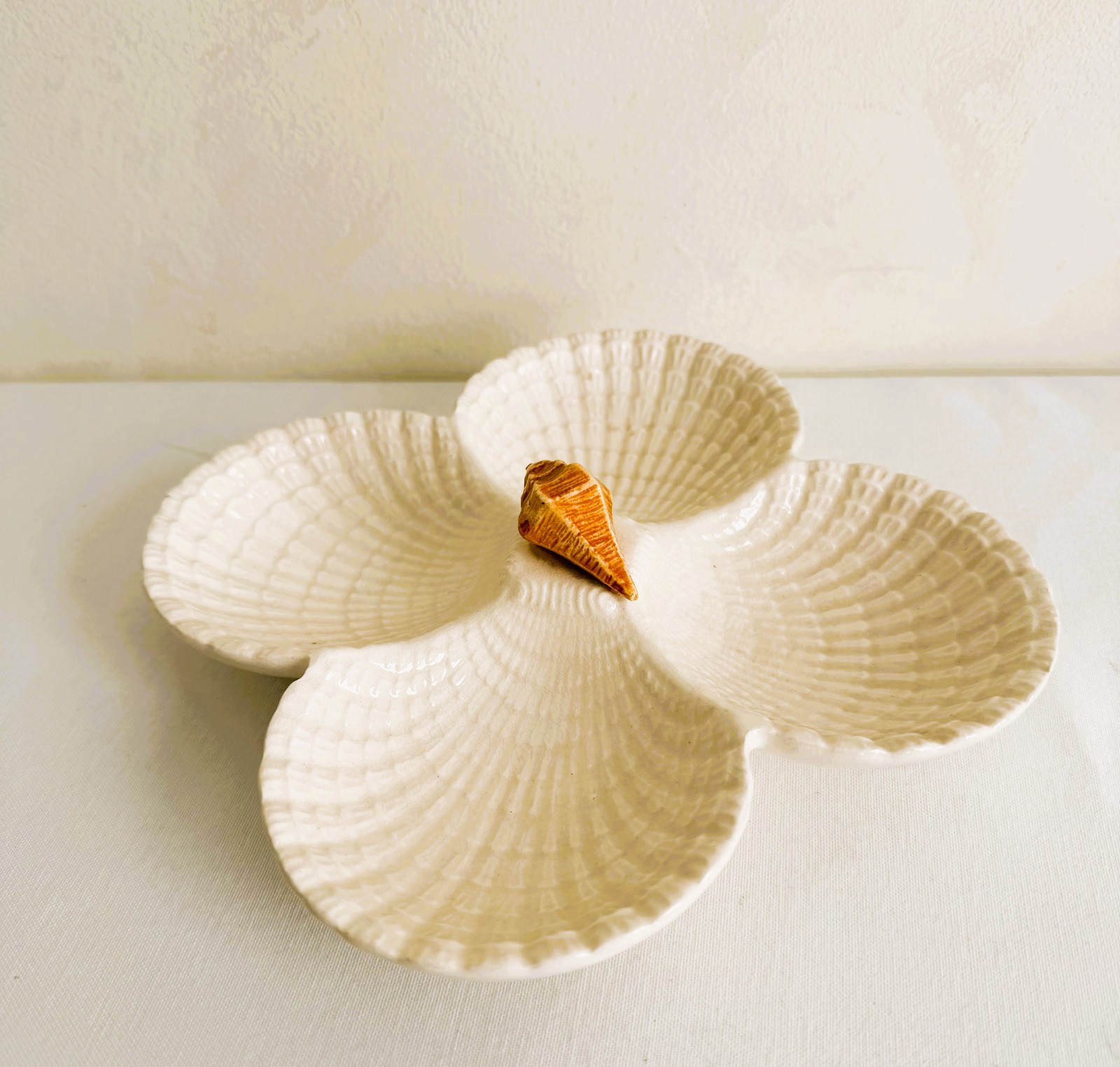 Vintage Ceramic Seashell Divided Dish Relish Tray Candy Dish Dip Server Japan
