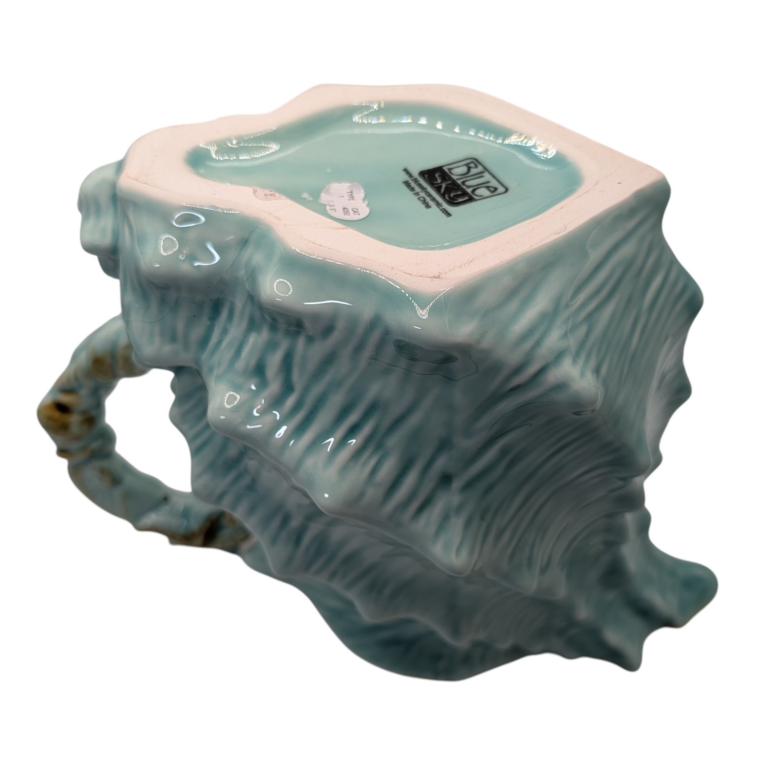 Blue Sky Conch Shell Pitcher Seawave Turquoise Blue Nautical Seven Inches Retro