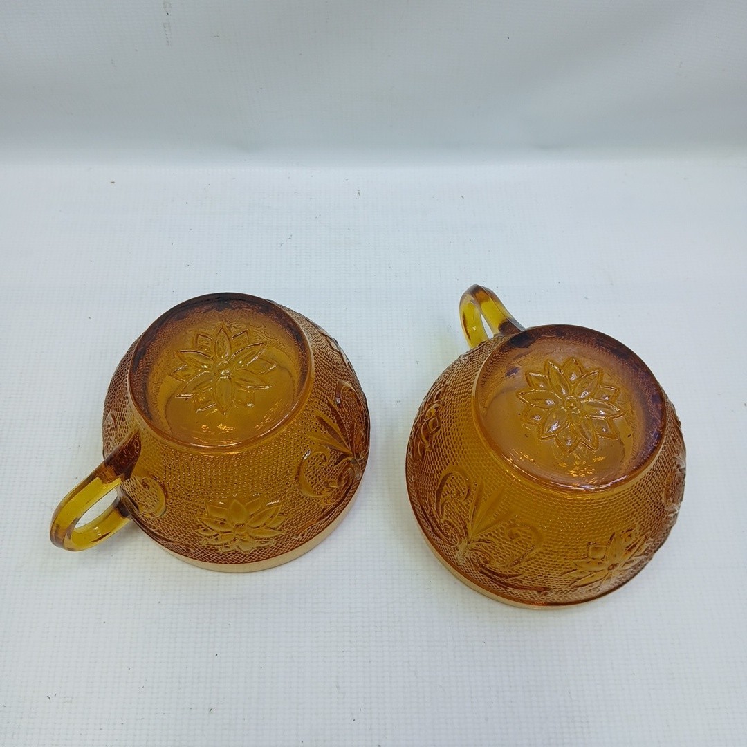 Vintage Indiana Glass AMBER Tiara Sandwich Pattern Lot Of 2 Cups