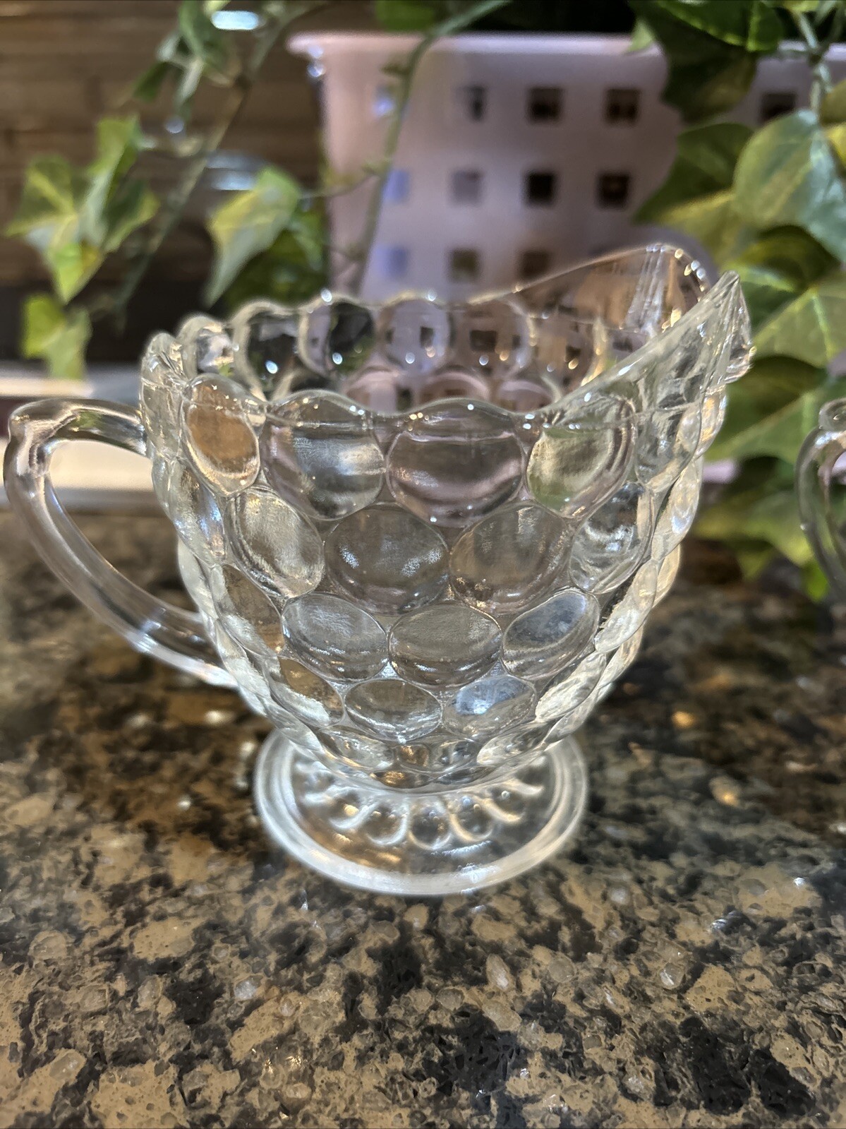 Vintage Clear Bubble Design Creamer and Sugar Bowl