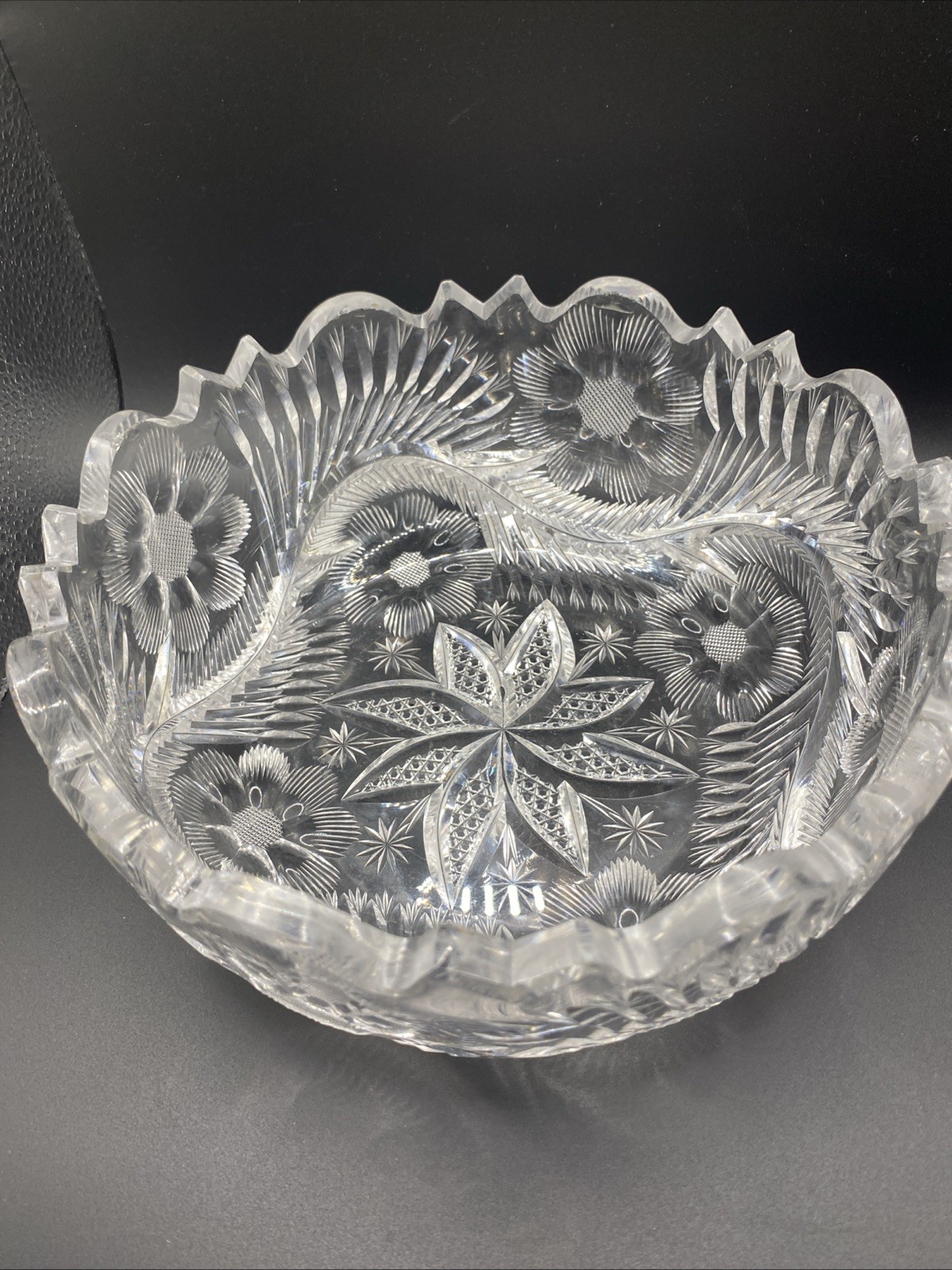 American Brilliant Cut Glass Bowl Flower Patterns Vintage, 3 3/4″ High * See Pic