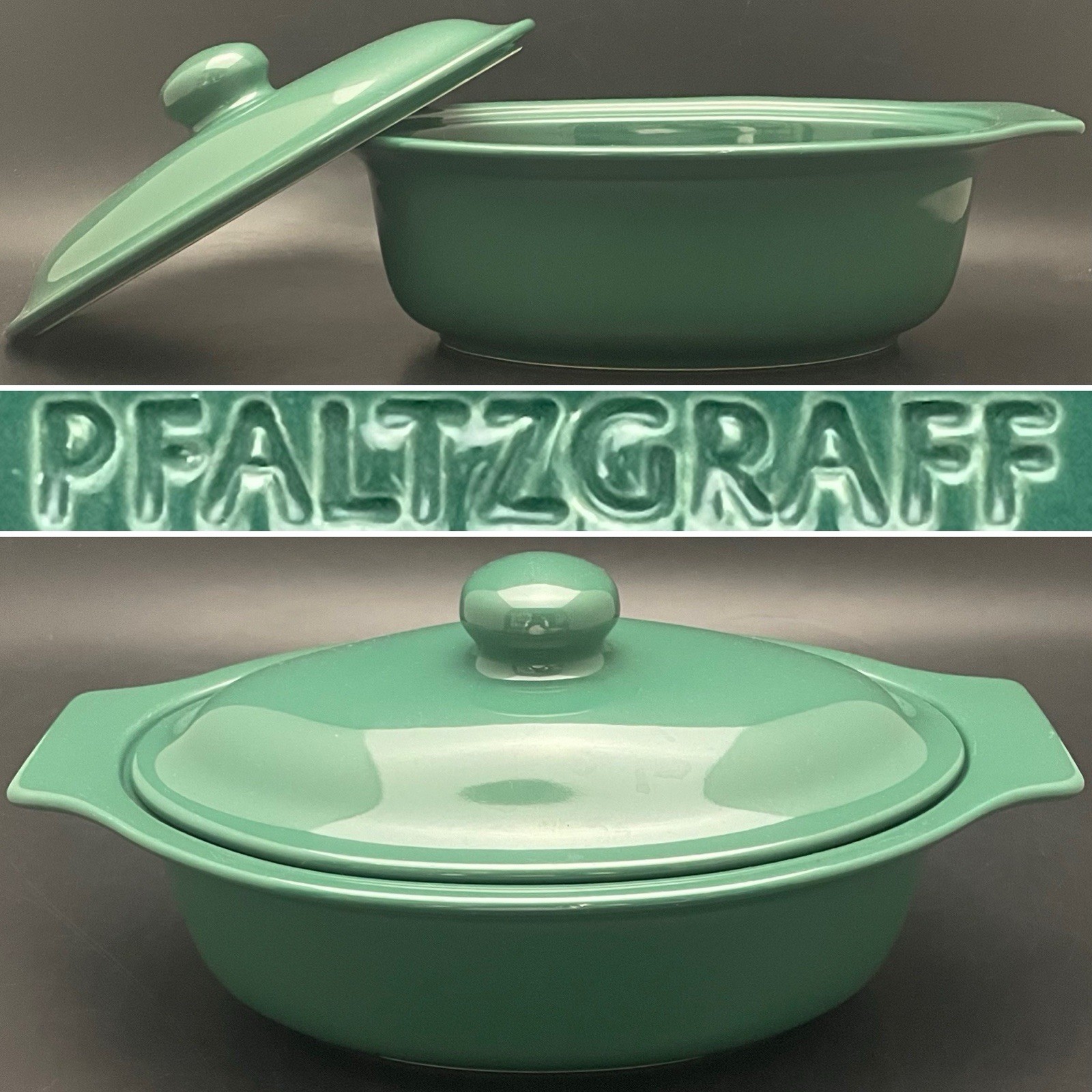 Pfaltzgraff A La Carte Green Stoneware Oval Casserole Dish c1990s USA 1 quart