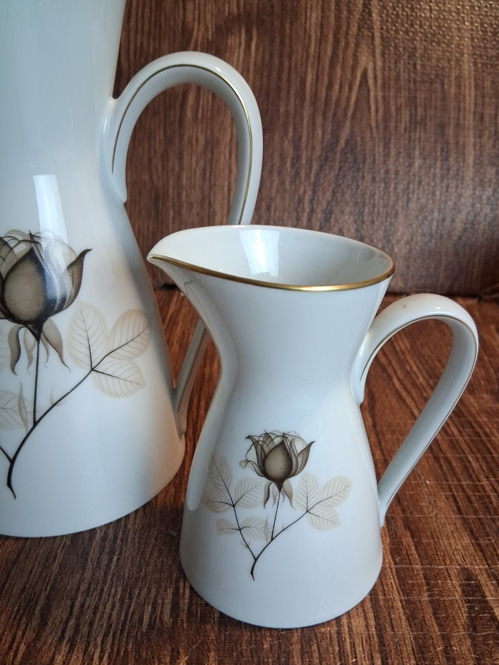 Rosenthal Porcelain Set Teapot Tea Pot Creamer Sugar Bowl Shadow Rose Vintage