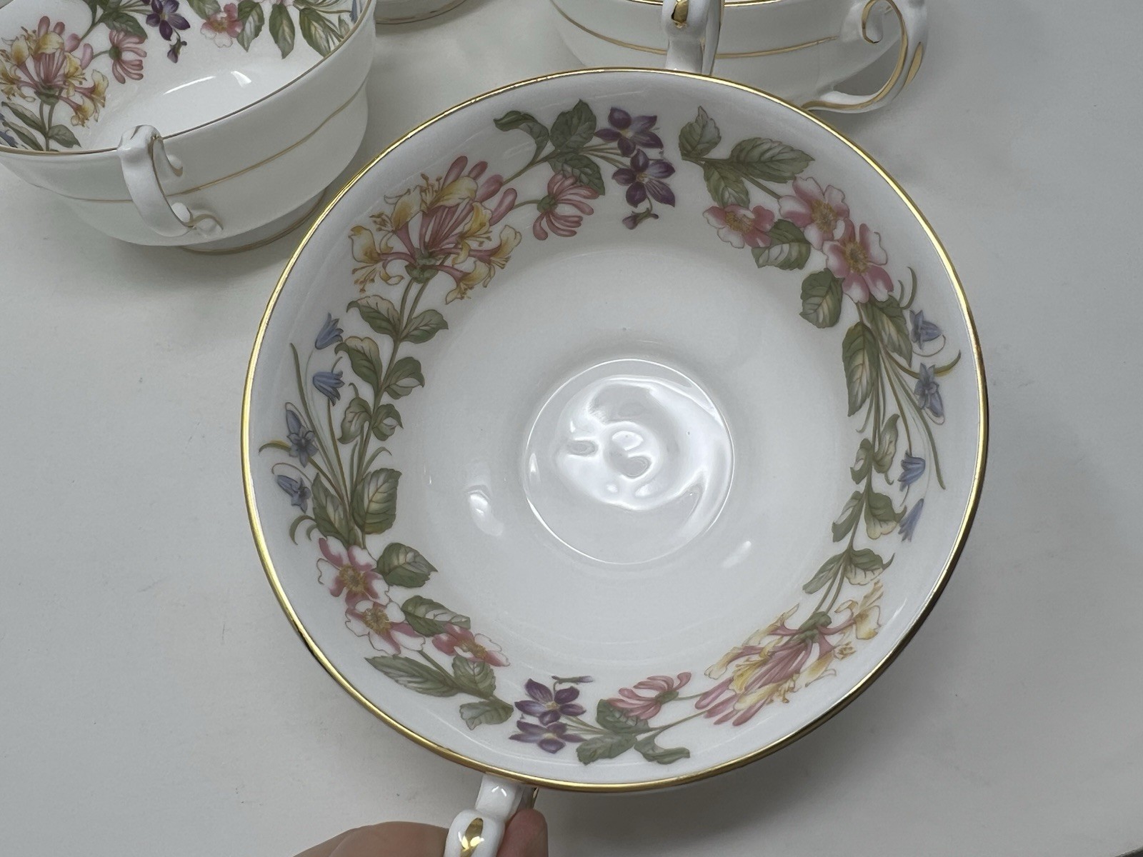 Royal Albert Bone China Paragon Country Lane 1963 Double Handle Cream Soup Bowls