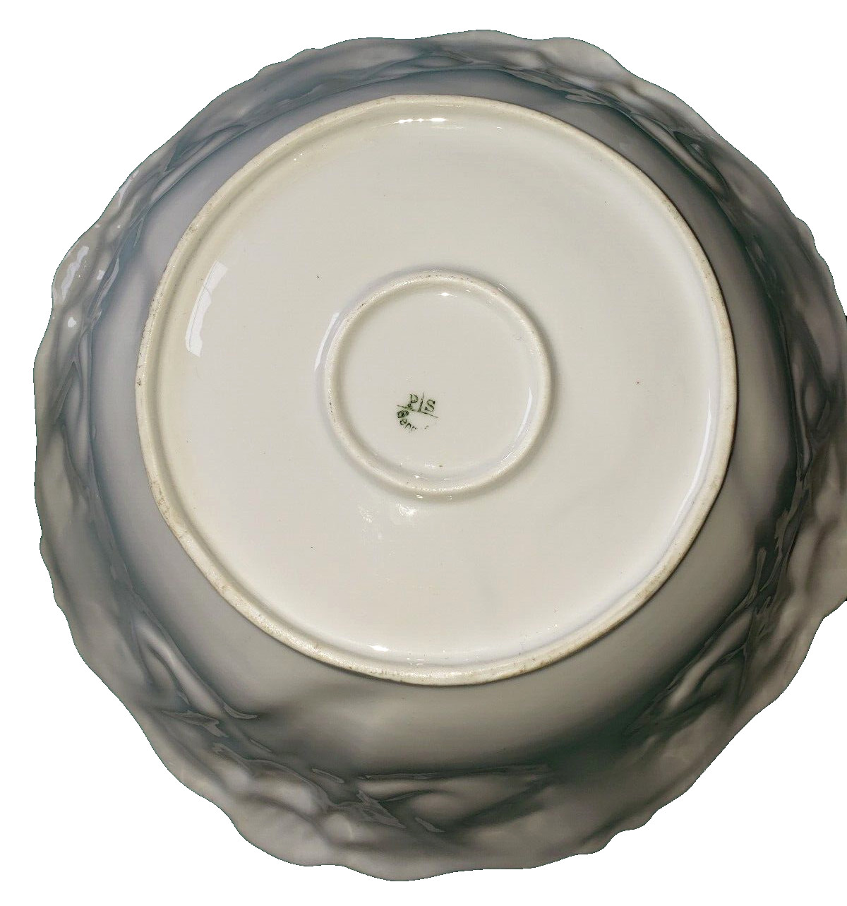 ATQ P S Germany Embossed Porcelain Bowl MOP Luster Rim With Rose Decor 10 1/4″